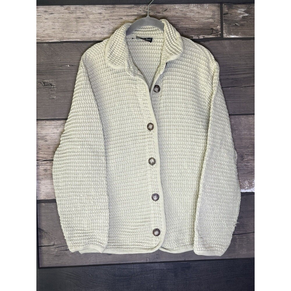 Vintage 1990 Waffle Knit Jacket Buttons Green Women’s Light Medium Classic